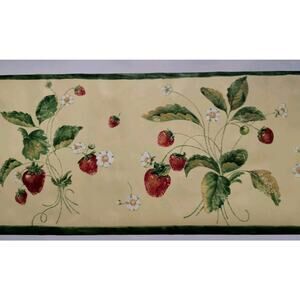 York Decorative Wall Border - Strawberries - Yellow - Green 5 yds - Pre-pasted